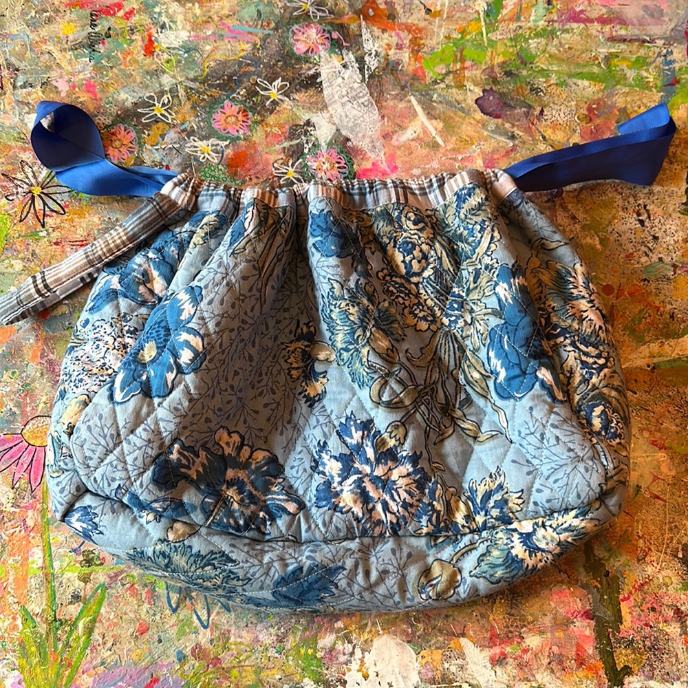 APRIL CORNELL Blue Cotton Floral Chintz Drawstring Bag